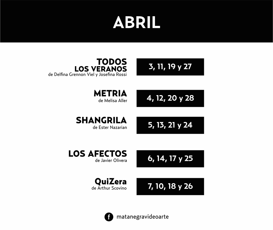 "Mata negra Videoarte a la medianoche" renueva su cartelera para el mes de abril