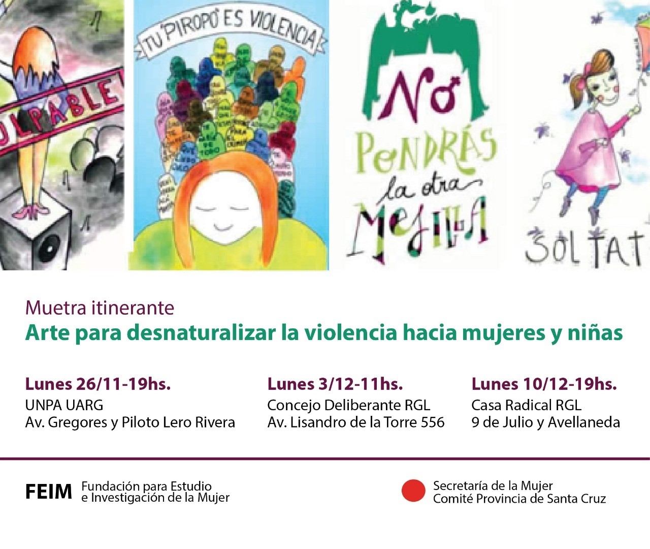 Invitan a la muestra “Arte para desnaturalizar la violencia hacia mujeres y niñas”