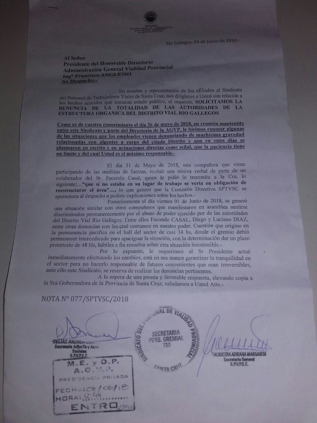 Gremio vial pide la renuncia