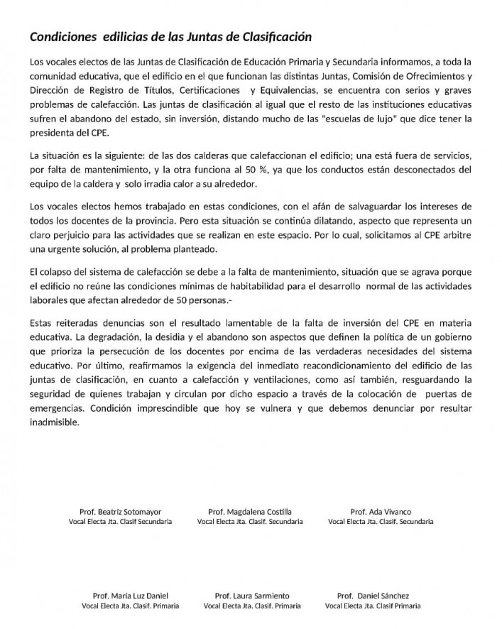 Vocales denuncian malas condiciones edilicias